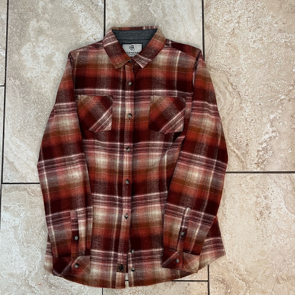 Legendary Whitetails M Red/burg Plaid Flannel Long Sleeve Men's Shirt Good Cond!